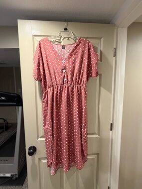 SHEIN Rose Pink Polka Dot Button-Front Midi Dress
